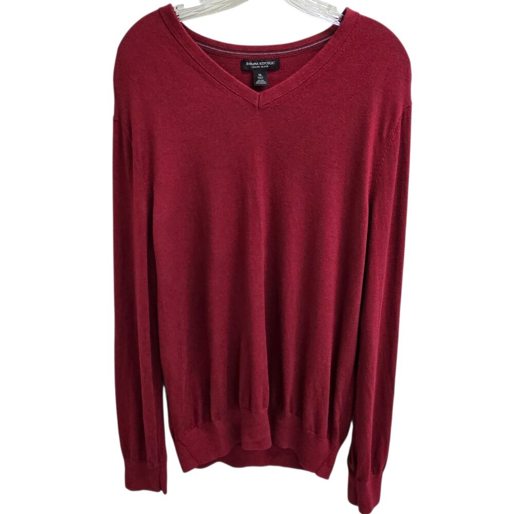 Banana Republic V-Neck Long Sleeve Silk Cotton Cashmere Deep Red XL